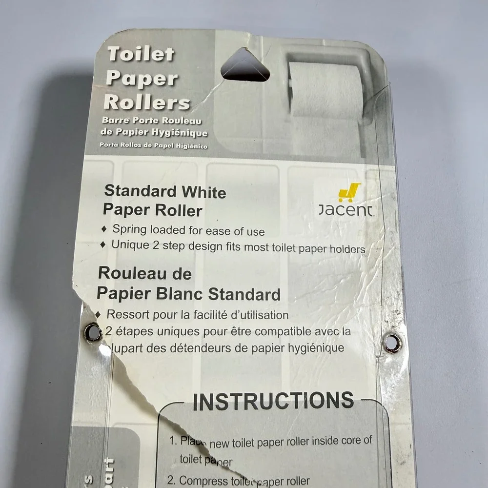 NEW Jacent Toilet Paper Rollers Universal White 2 Pack Spring Loaded Spindle Rod